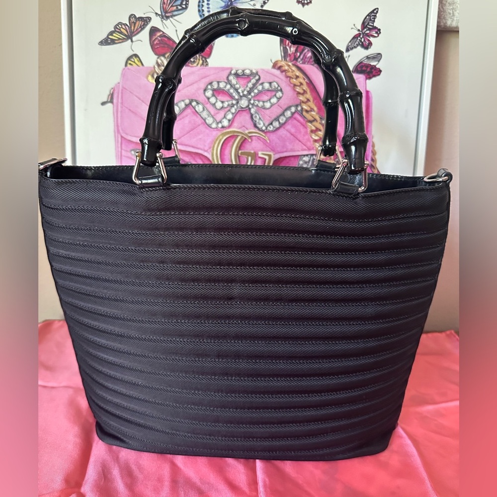 Gucci Black Canvas Bamboo handbag